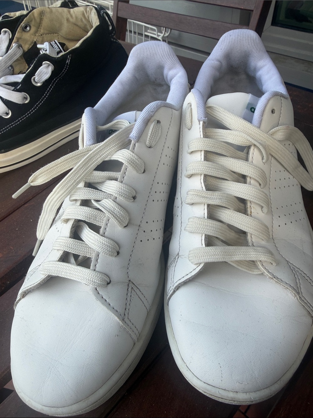 adidas White Sneakers with Green Heel Tab - Men's Casual Trainers